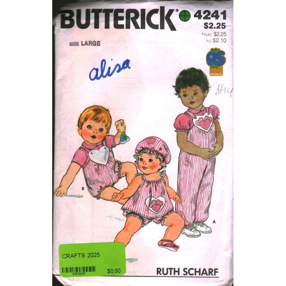 Butterick 4241 Ruth Scharf Infants Top Jumper Panties Hat Jumpsuit Pattern Large